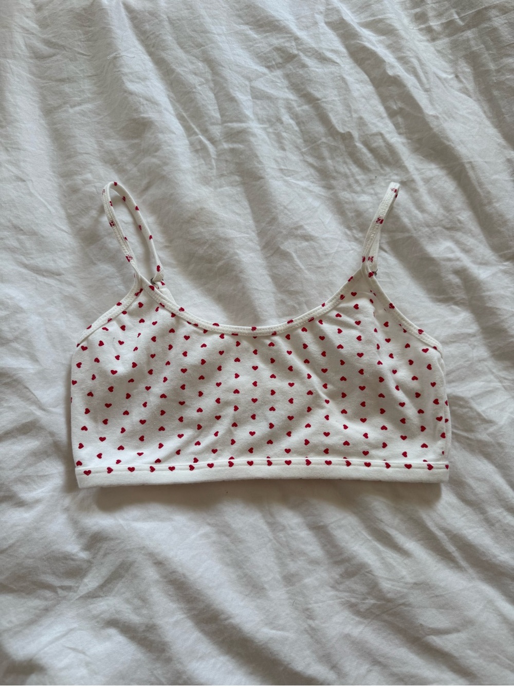 Brandy Melville White Bralette with Red Heart Print